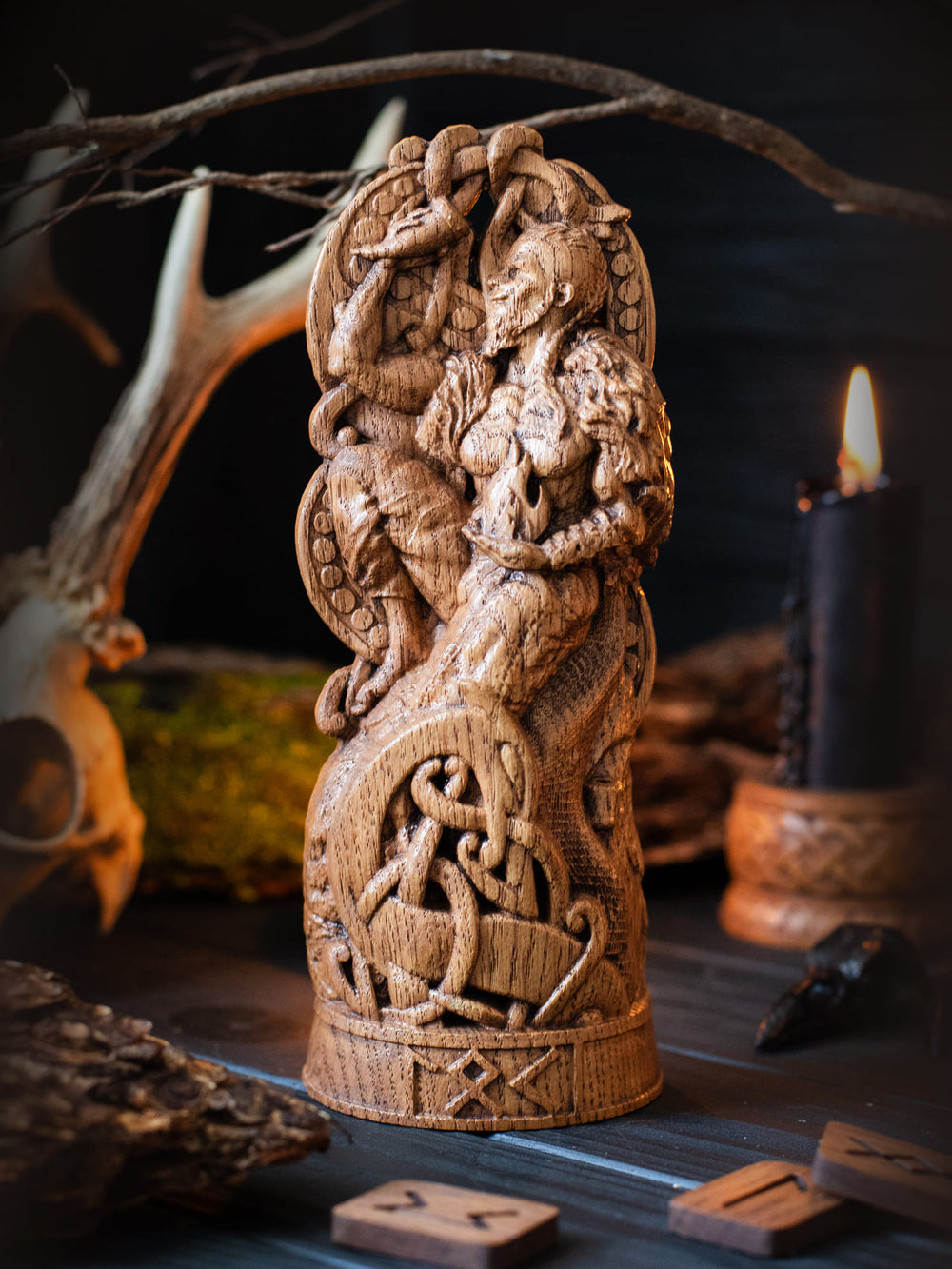 Full view of the Loki statue from the front, highlighting its dimensions and intricate design, capturing Loki’s dynamic and mischievous spirit.