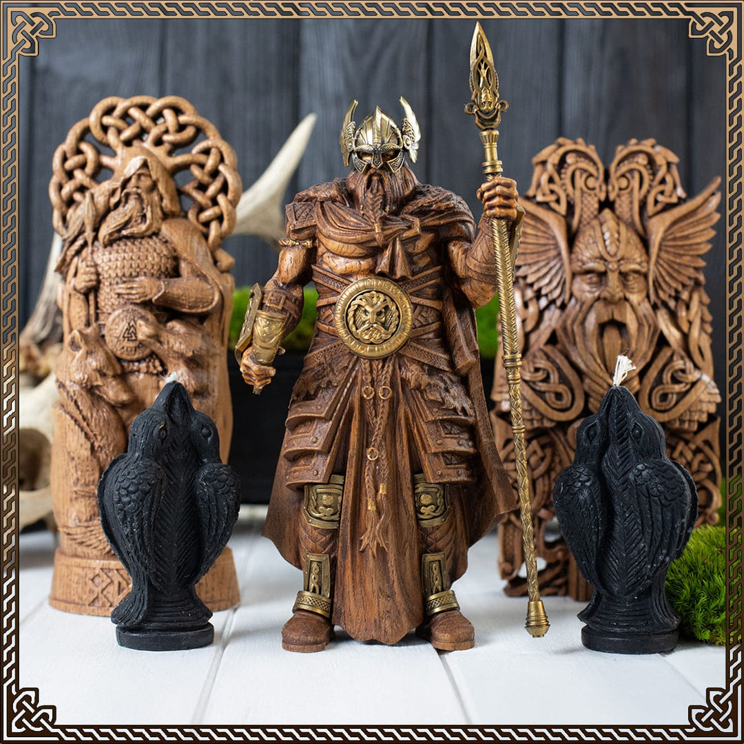Wood god statue on the altar of god, representing paganism gods in ritual use