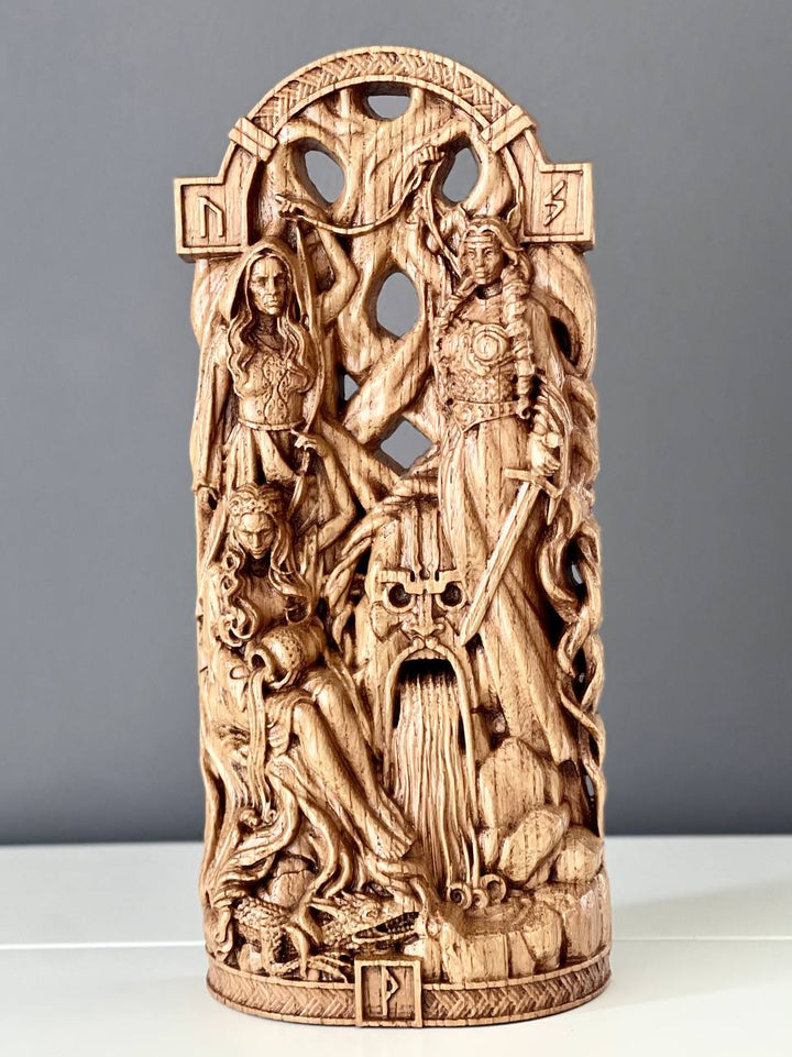 Norn Statue - Norse Fate Weavers at Yggdrasil's Roots
