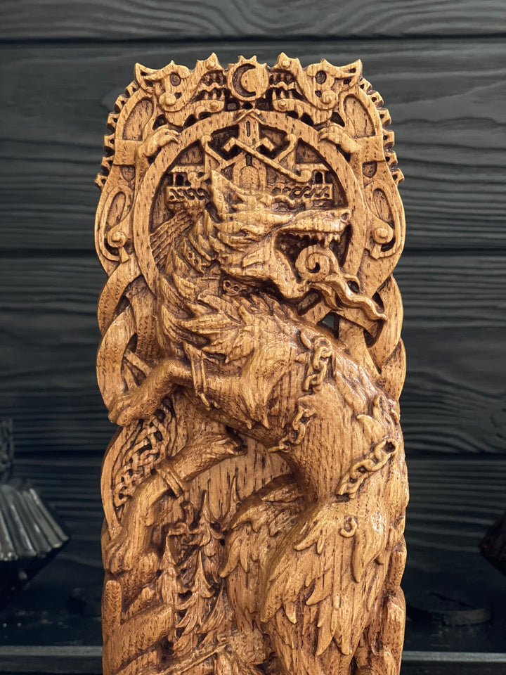 Fenrir Wooden Figurine - Handcrafted Oak Statue