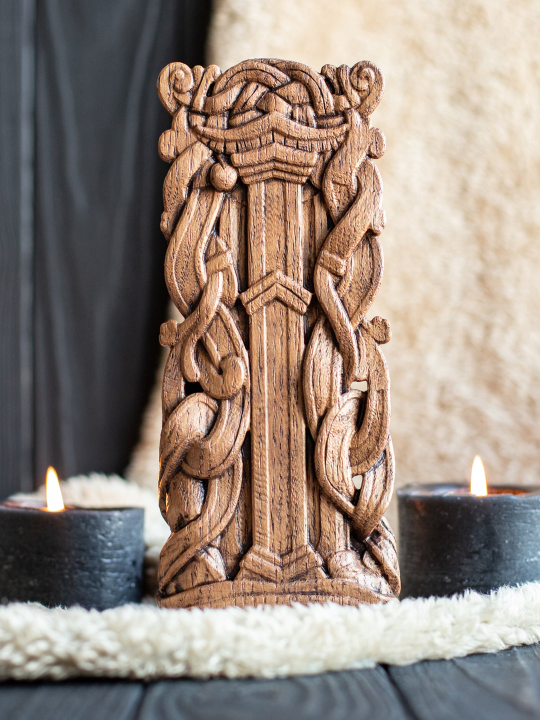 God Odin Wooden Statue: All-Father on Throne