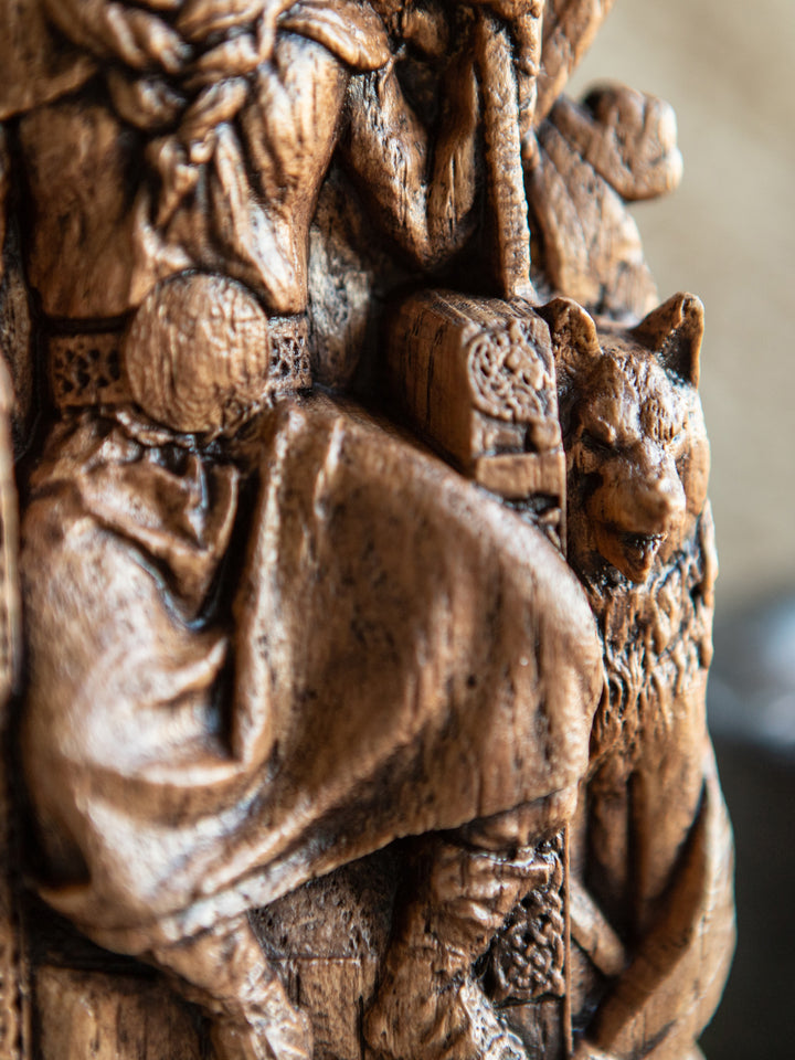 God Odin Wooden Statue: All-Father on Throne