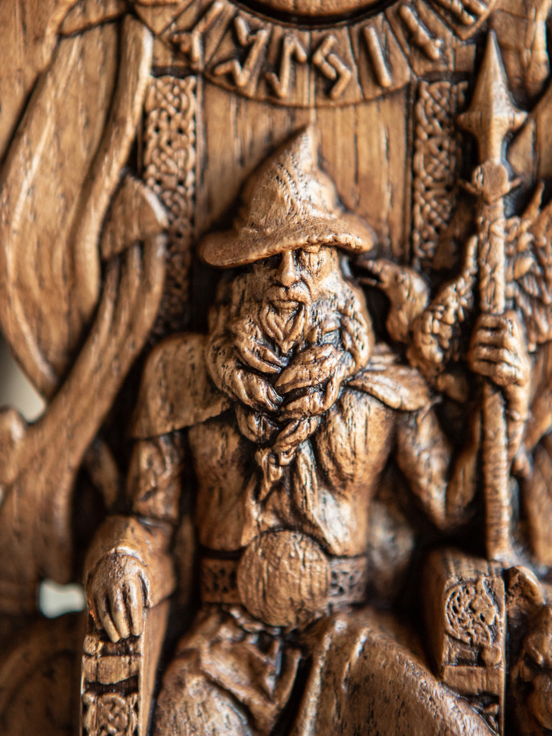 God Odin Wooden Statue: All-Father on Throne