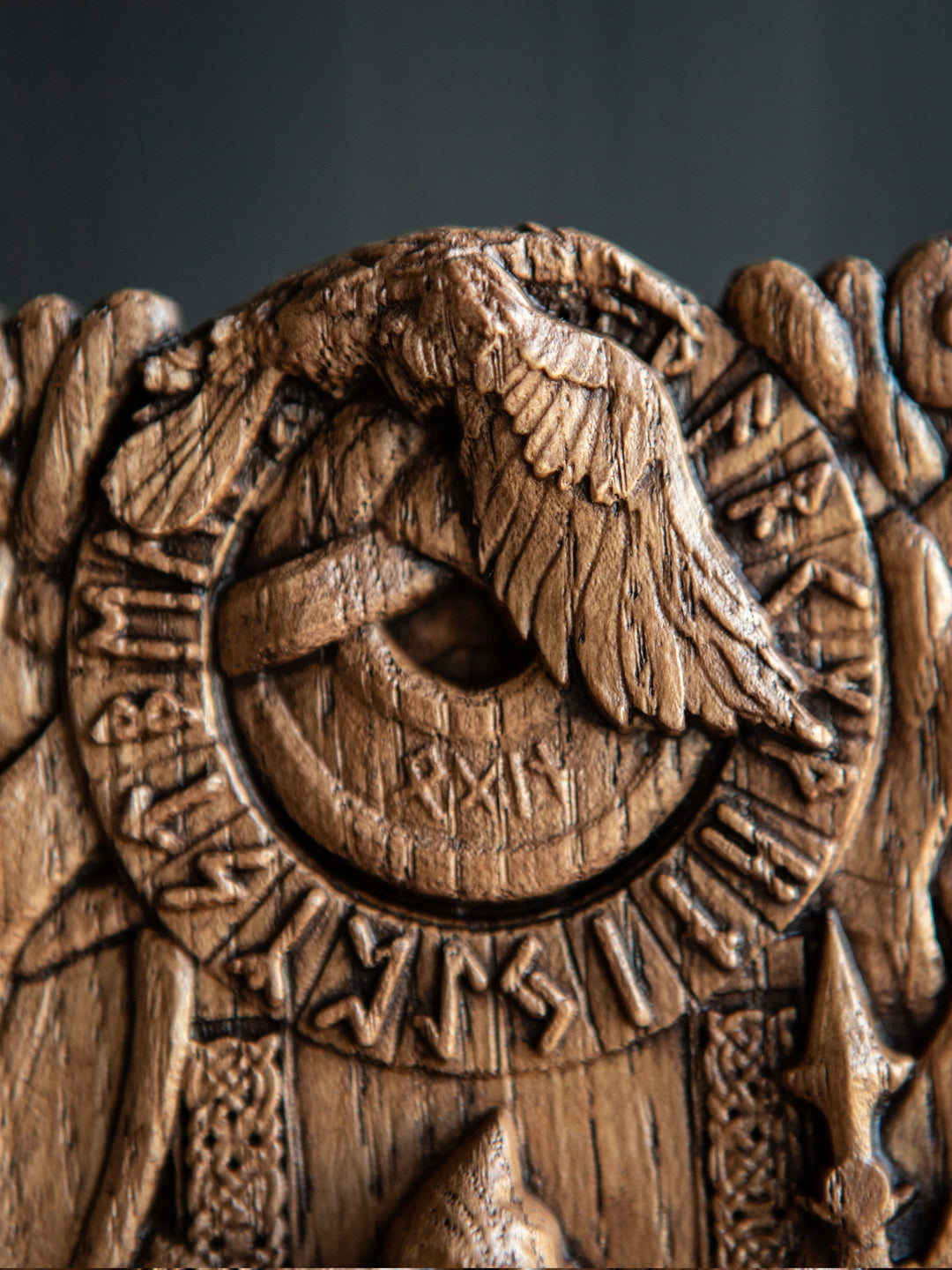 God Odin Wooden Statue: All-Father on Throne