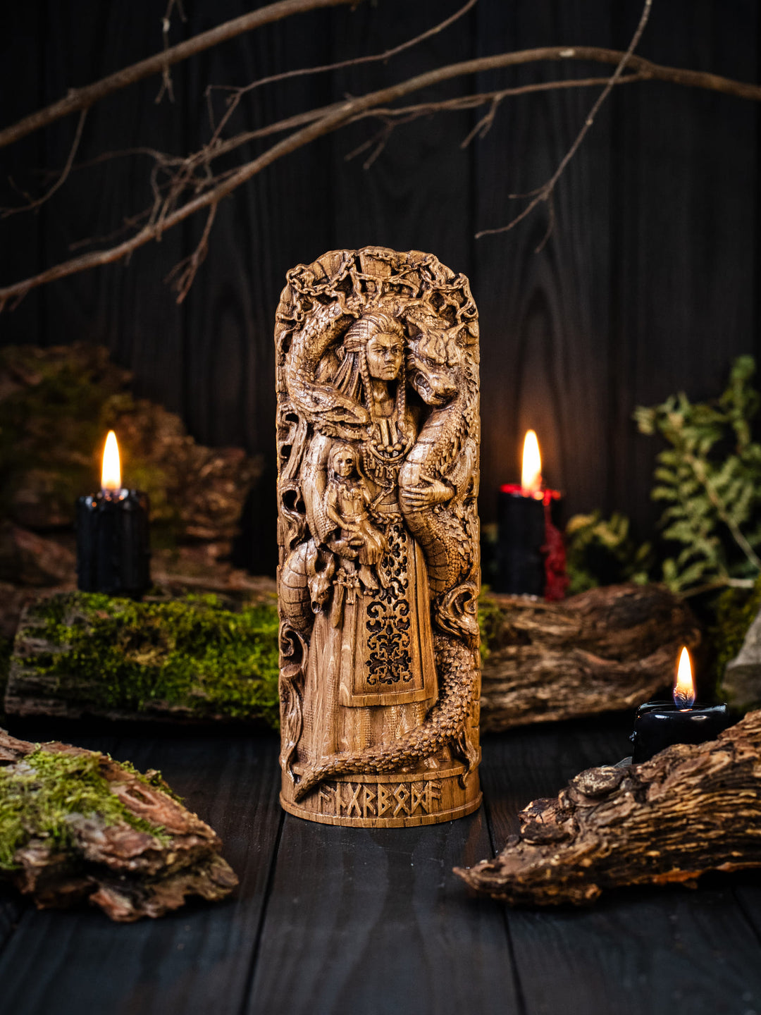 Angrboda Statue - Norse Giantess with her kids Hel, Fenrir and Jormungandr