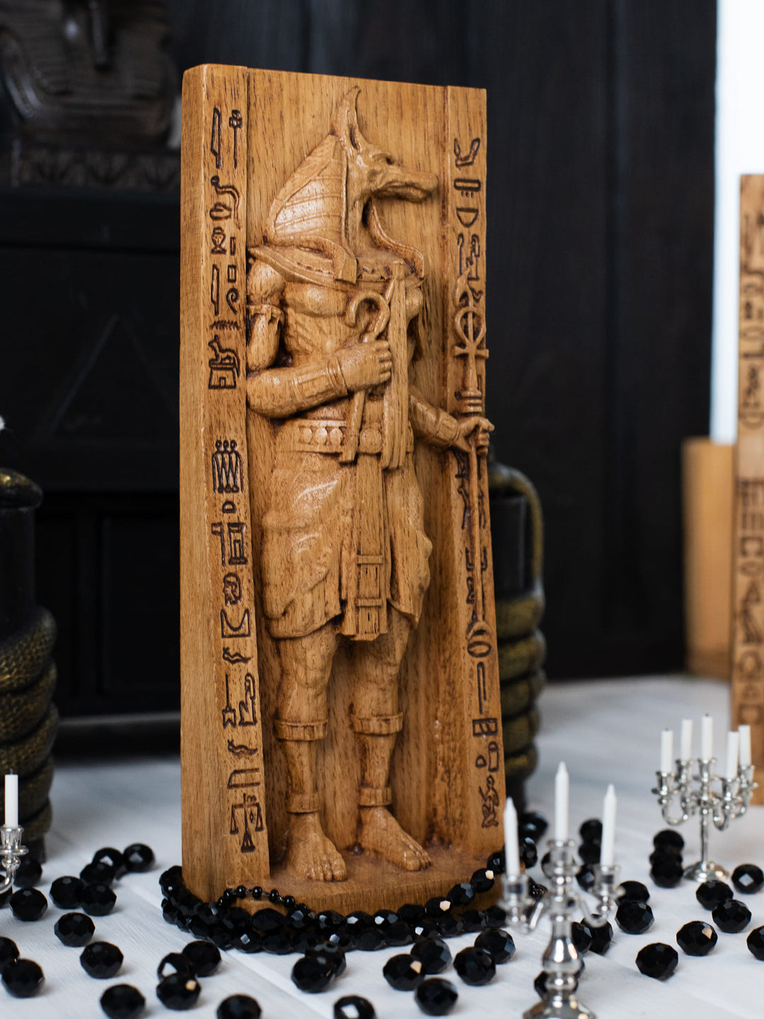 Egyptian God Anubis, Wooden statue, for Pagan Altar kit