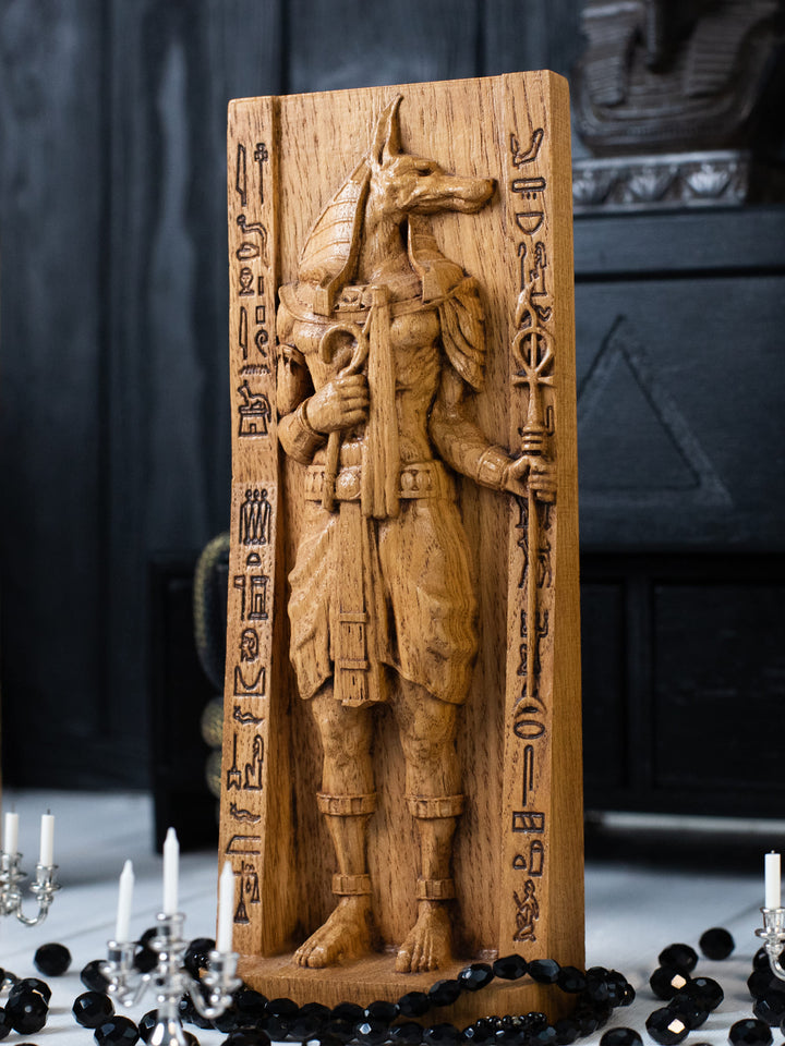 Egyptian God Anubis, Wooden statue, for Pagan Altar kit