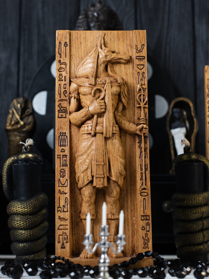 Egyptian God Anubis, Wooden statue, for Pagan Altar kit