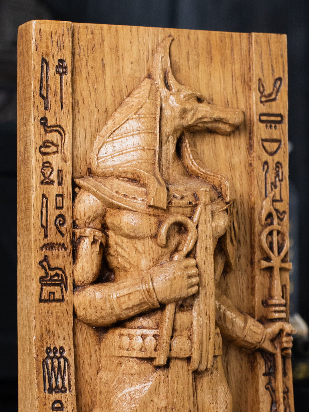 Egyptian God Anubis, Wooden statue, for Pagan Altar kit