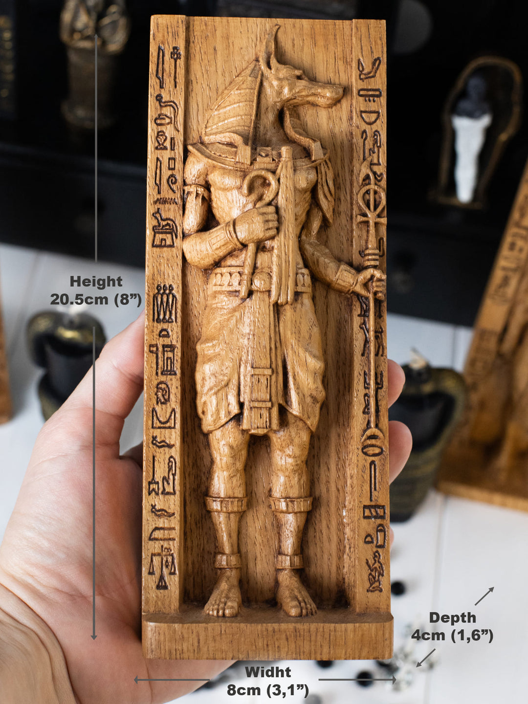 Egyptian God Anubis, Wooden statue, for Pagan Altar kit