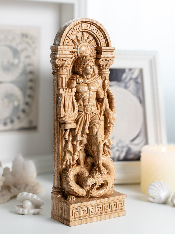 Apollo Statue Greek Sun God – Wooden Wall Hanging Sculpture