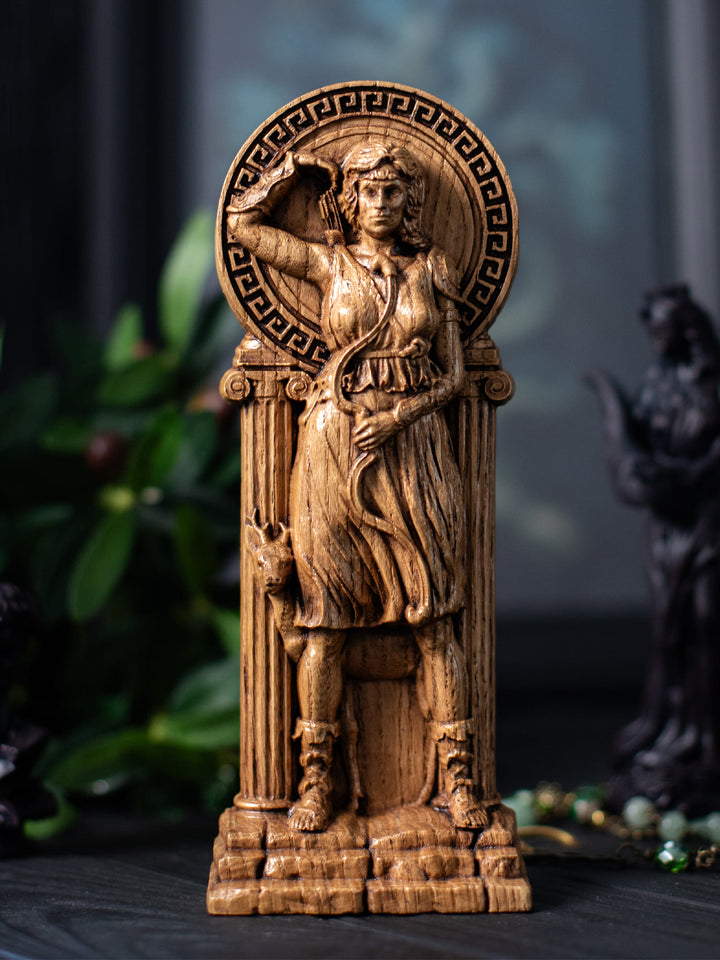 Greek Goddess Artemis | Wooden statue, for Pagan Altar kit