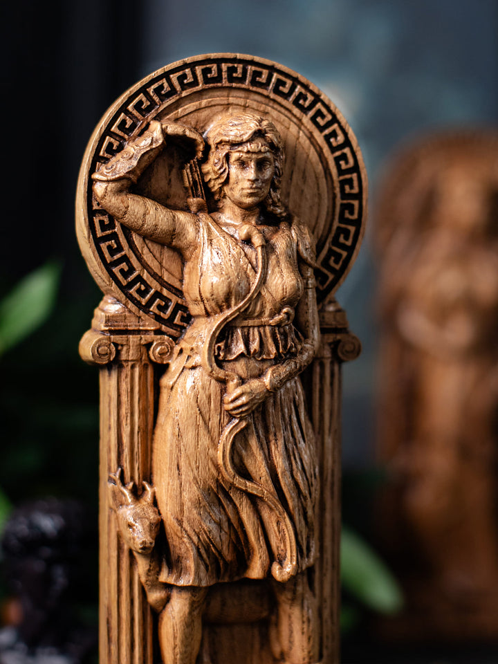 Greek Goddess Artemis | Wooden statue, for Pagan Altar kit