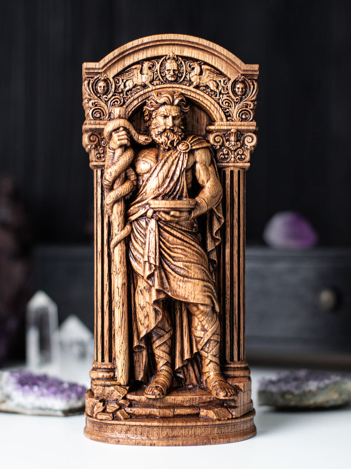 Handcrafted Asclepius statue for medical office decor inspired by ancient Greek art and healing traditions