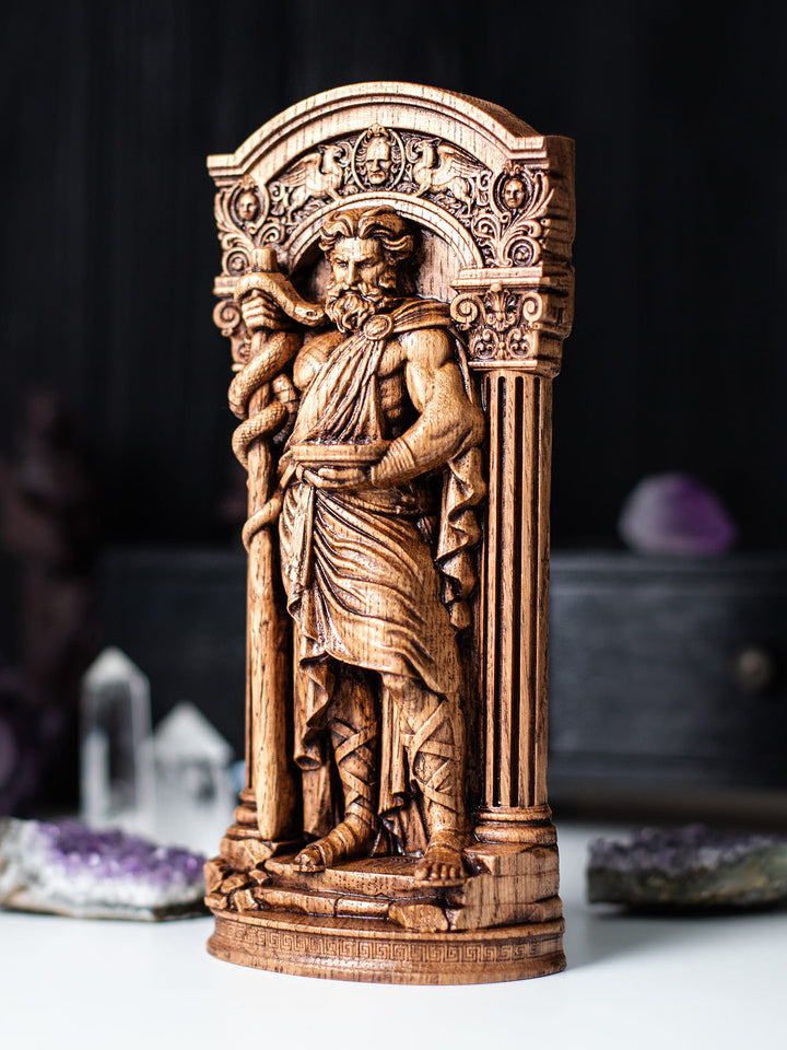 Asclepius - Wood Carving Greek God Statue