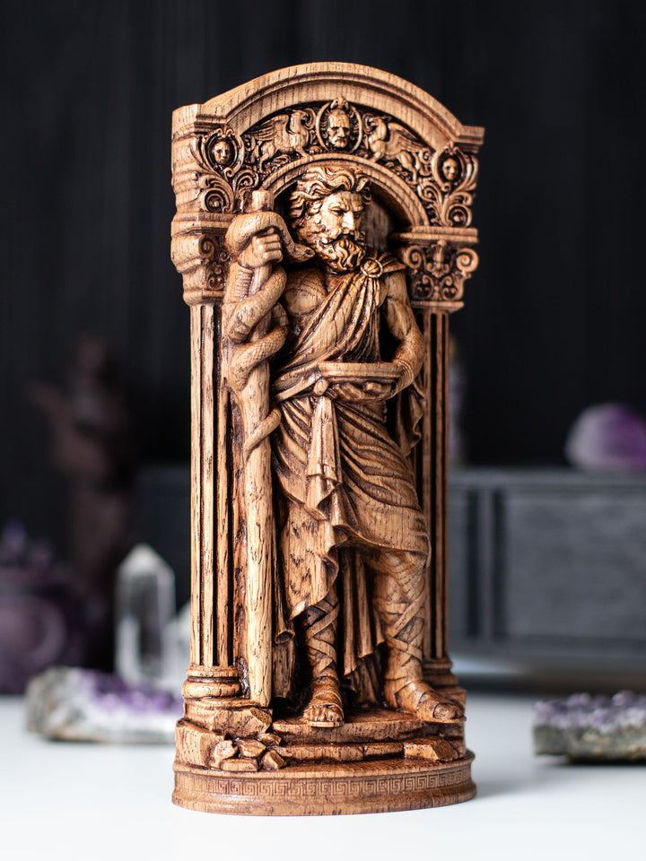 Asclepius - Wood Carving Greek God Statue