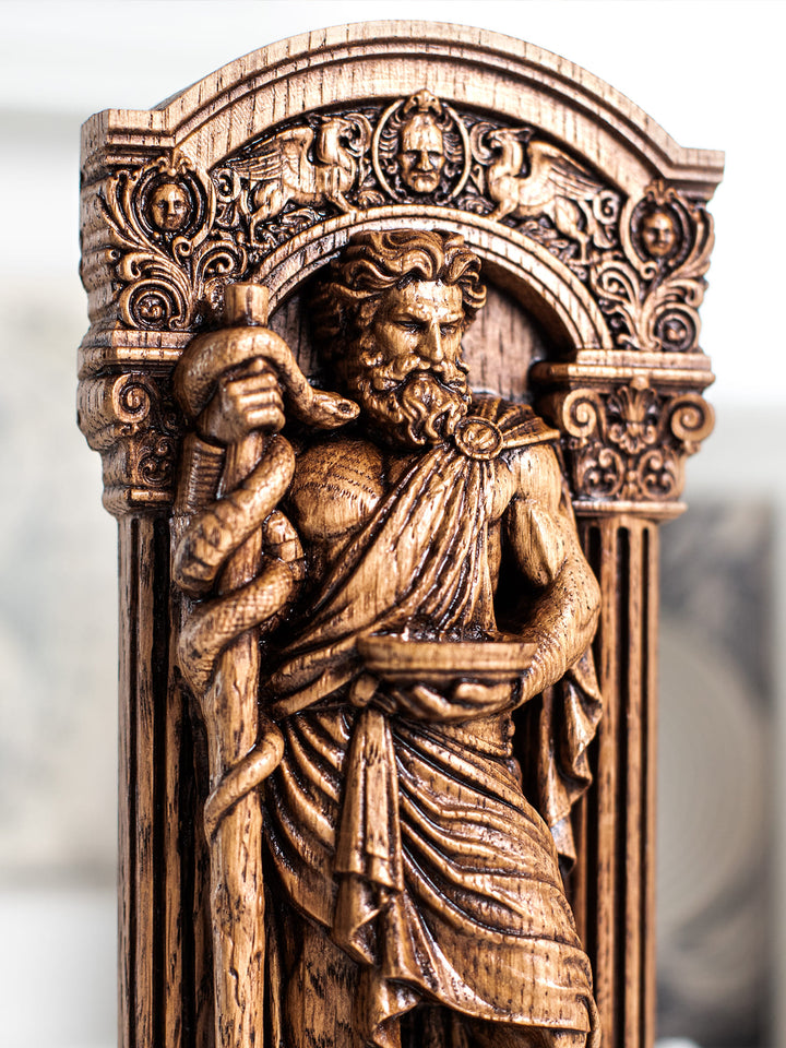 Asclepius - Wood Carving Greek God Statue