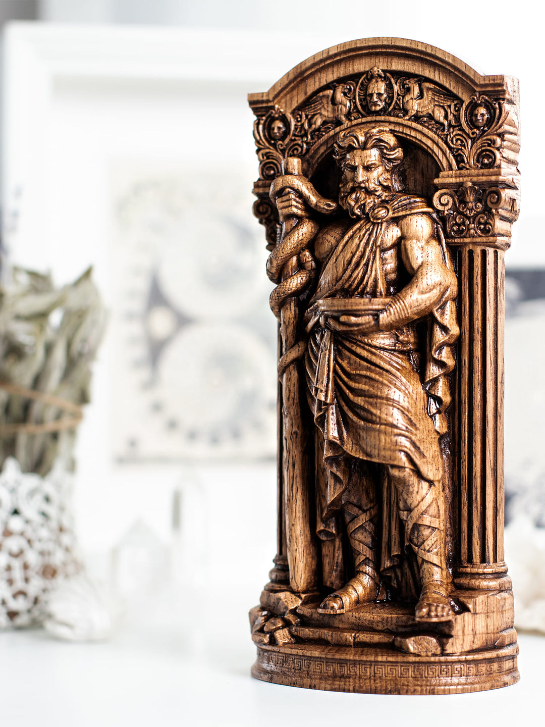 Asclepius - Wood Carving Greek God Statue