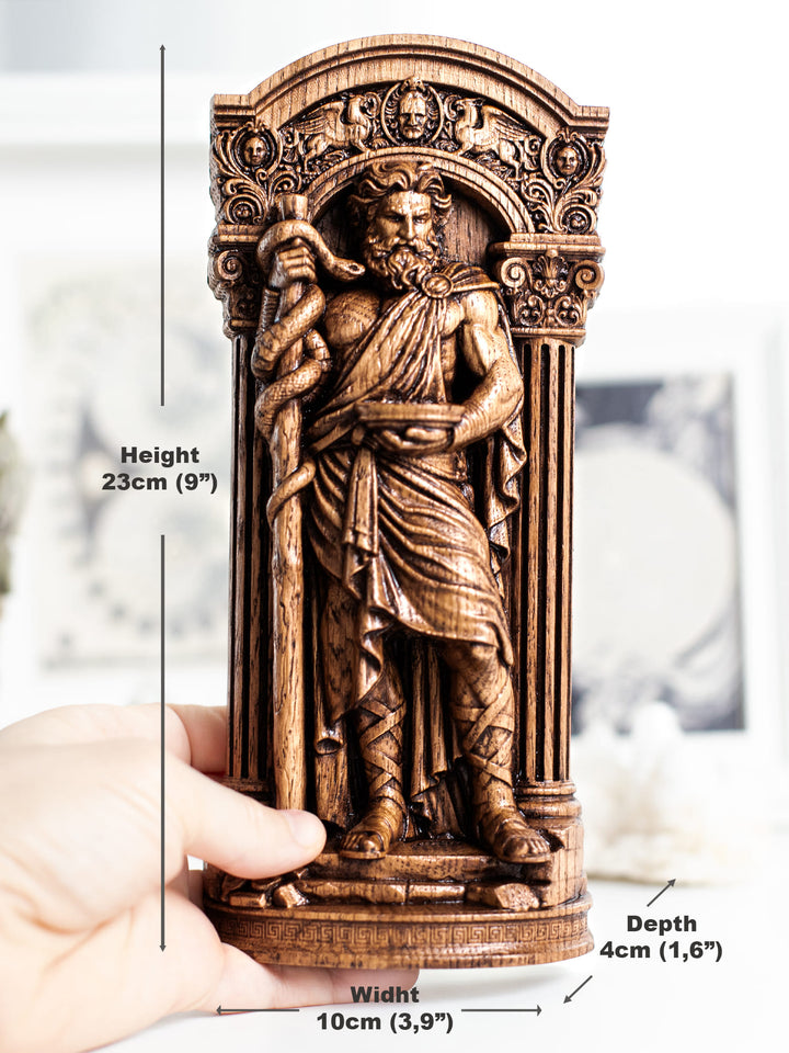 Asclepius - Wood Carving Greek God Statue