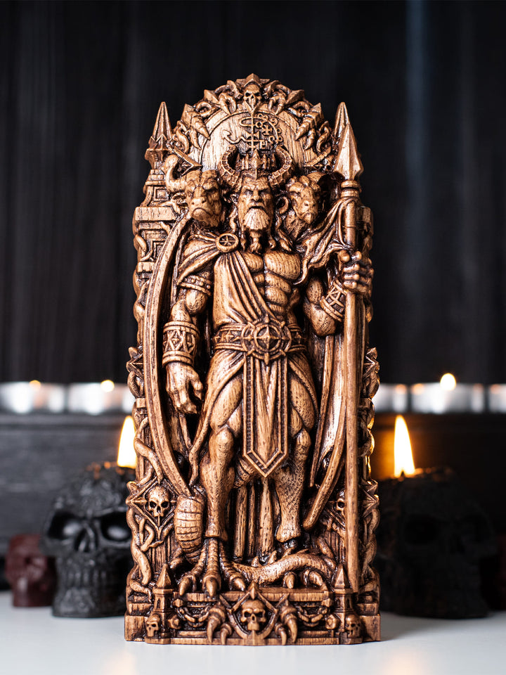 King Asmodeus wood carving for occult practice, shadow work, witchcraft altar, and gothic home decoration