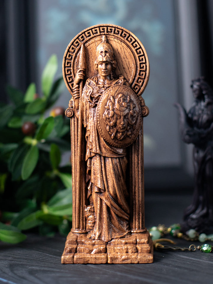 Greek Goddess Athena | Wooden statue for home altar