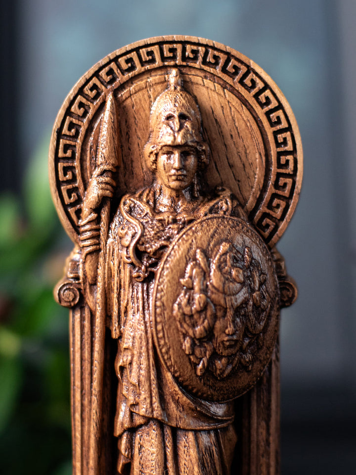 Greek Goddess Athena | Wooden statue for home altar