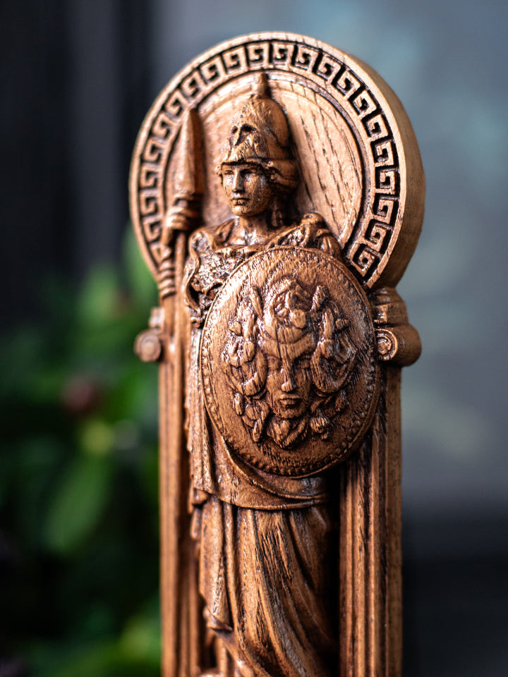 Greek Goddess Athena | Wooden statue for home altar