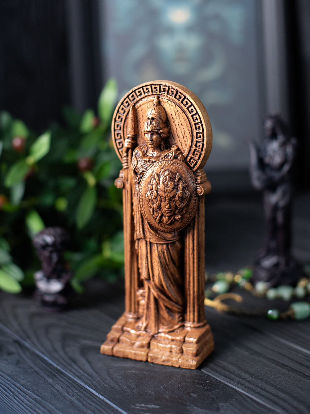 Greek Goddess Athena | Wooden statue for home altar