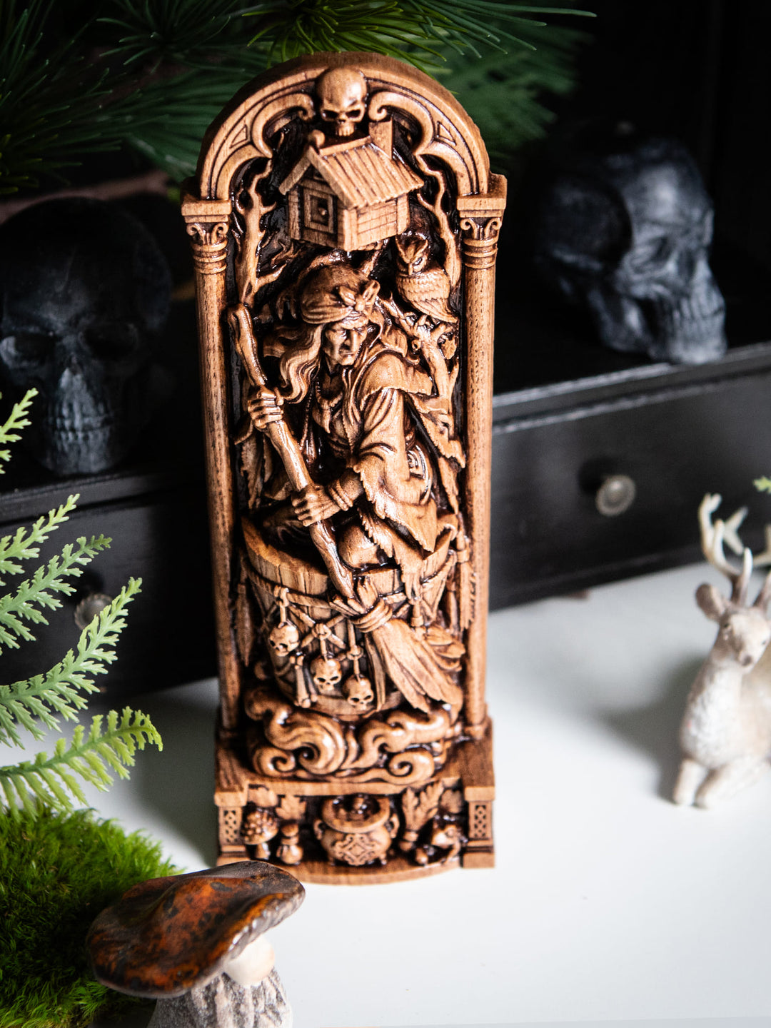 Baba Yaga Wooden Statue