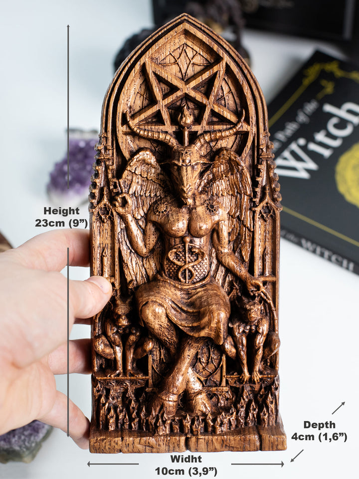 Figurine of Baphomet Deity - Symbol of Balance with Gothic Architecture