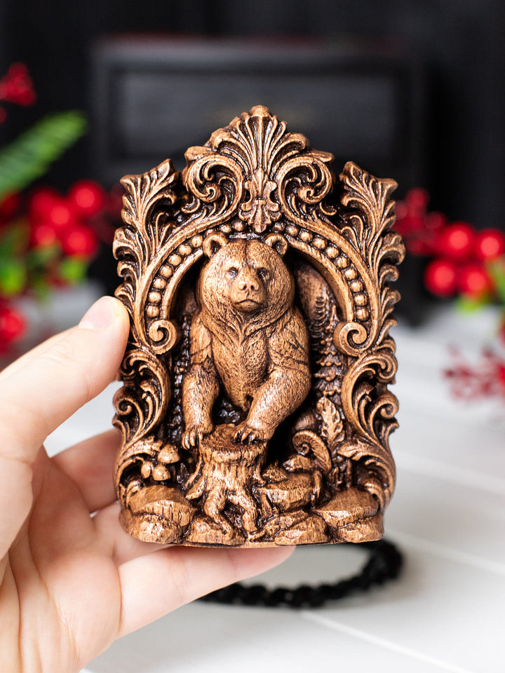 Bear Totem Statue – Wooden Bear Forest Guardian Figurine