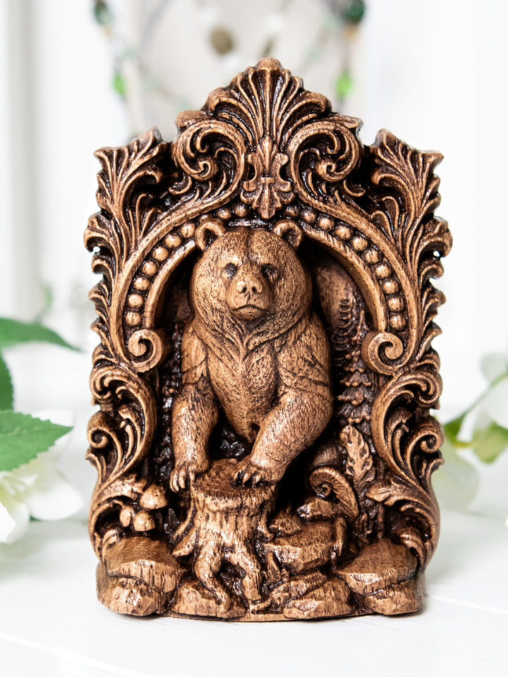 Bear Totem Statue – Wooden Bear Forest Guardian Figurine