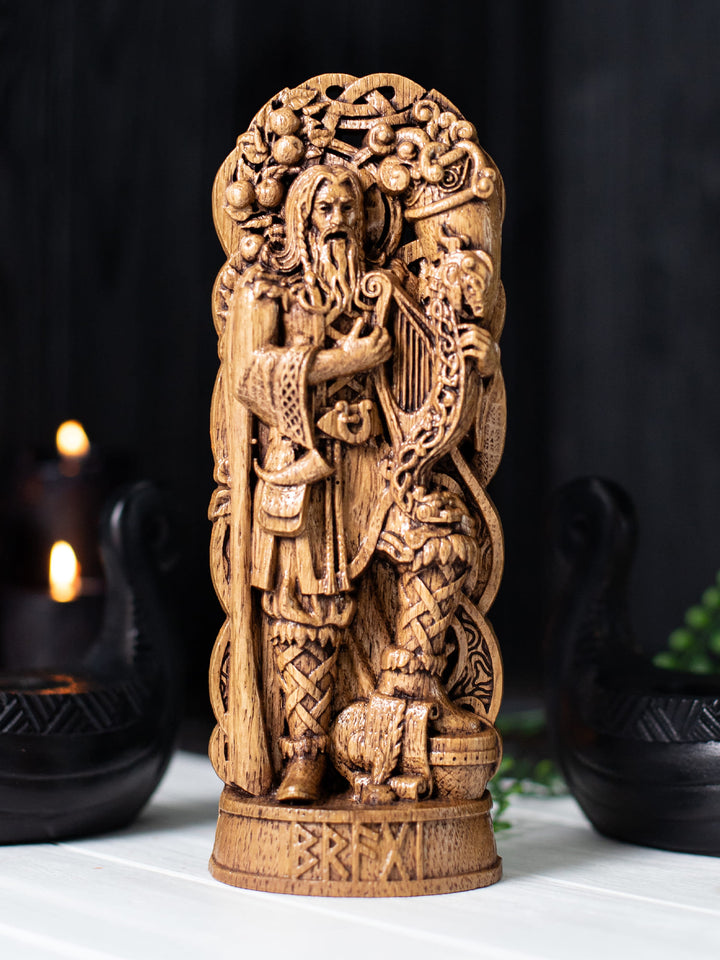 Bragi Figure - Norse God of Music Singing with Drum and Quill