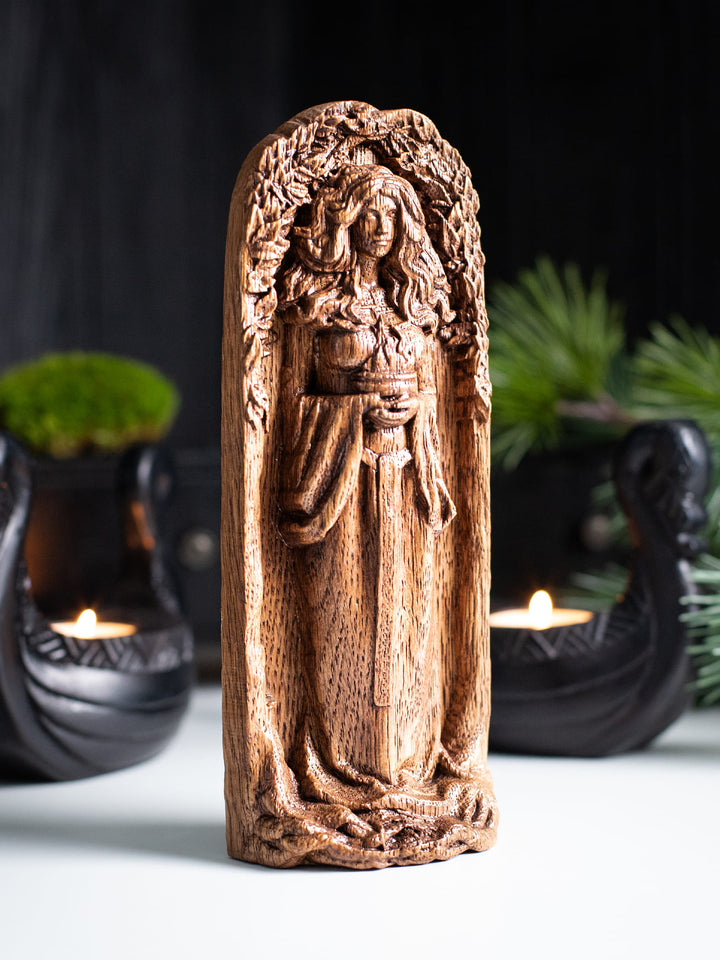 Brigid Celtic Goddess |Wooden statue, for wicca rituals