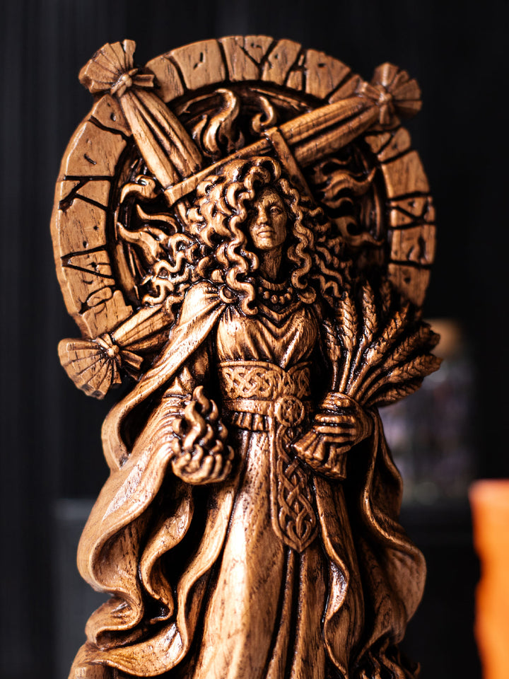 Brigid Statue Celtic Goddess – Imbolc and Brigid Cross Wood Carving