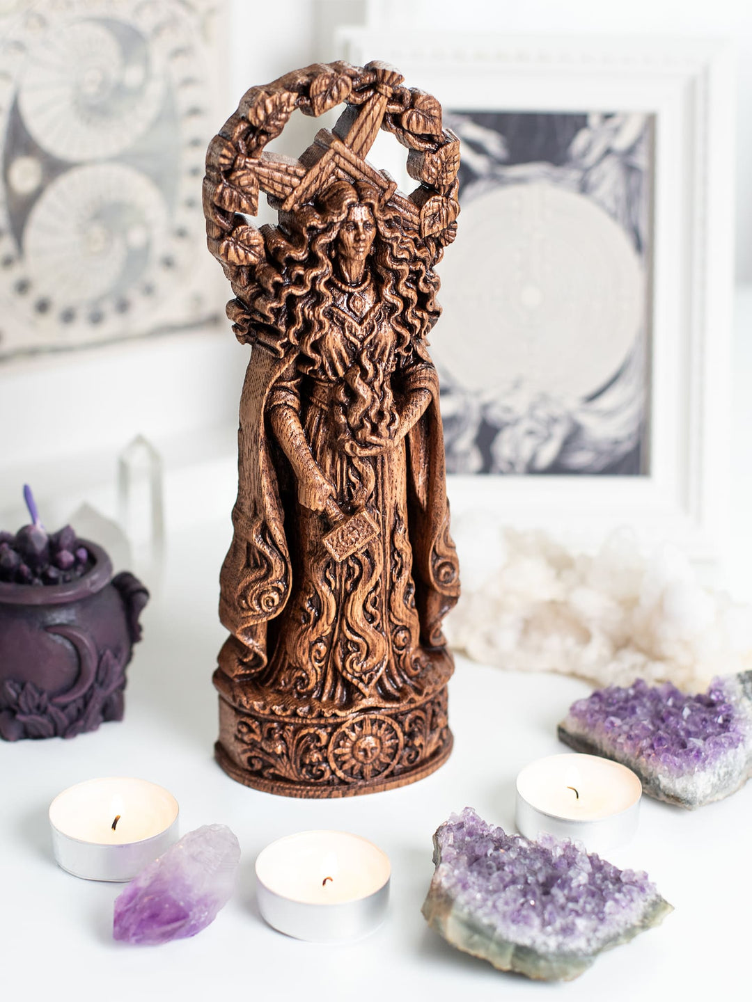 Brigid Celtic Goddess Wooden Statue
