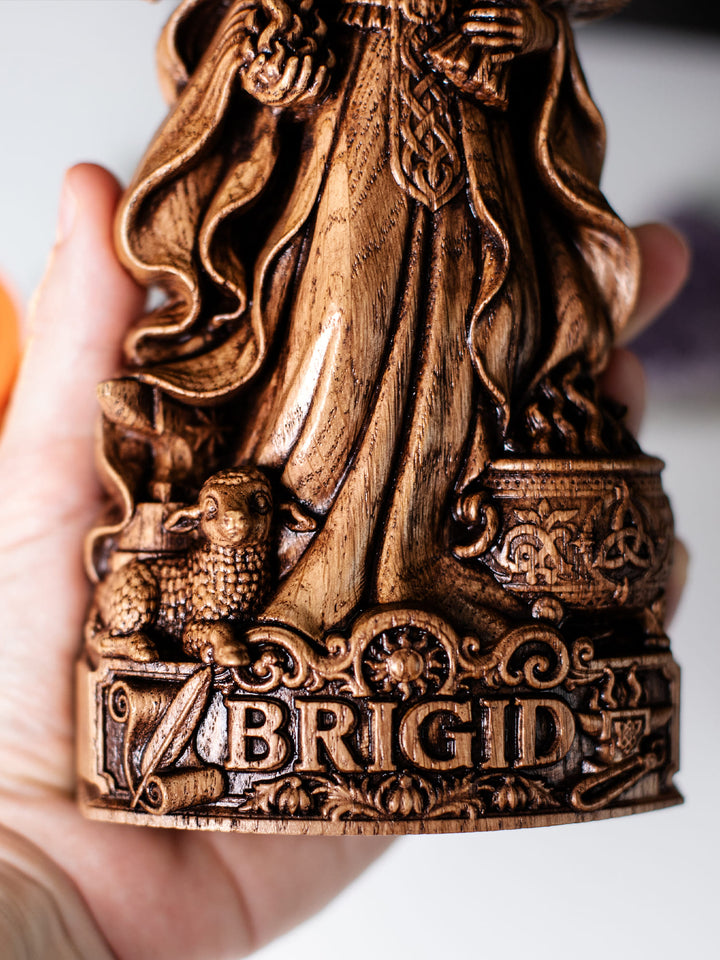 Brigid Statue Celtic Goddess – Imbolc and Brigid Cross Wood Carving