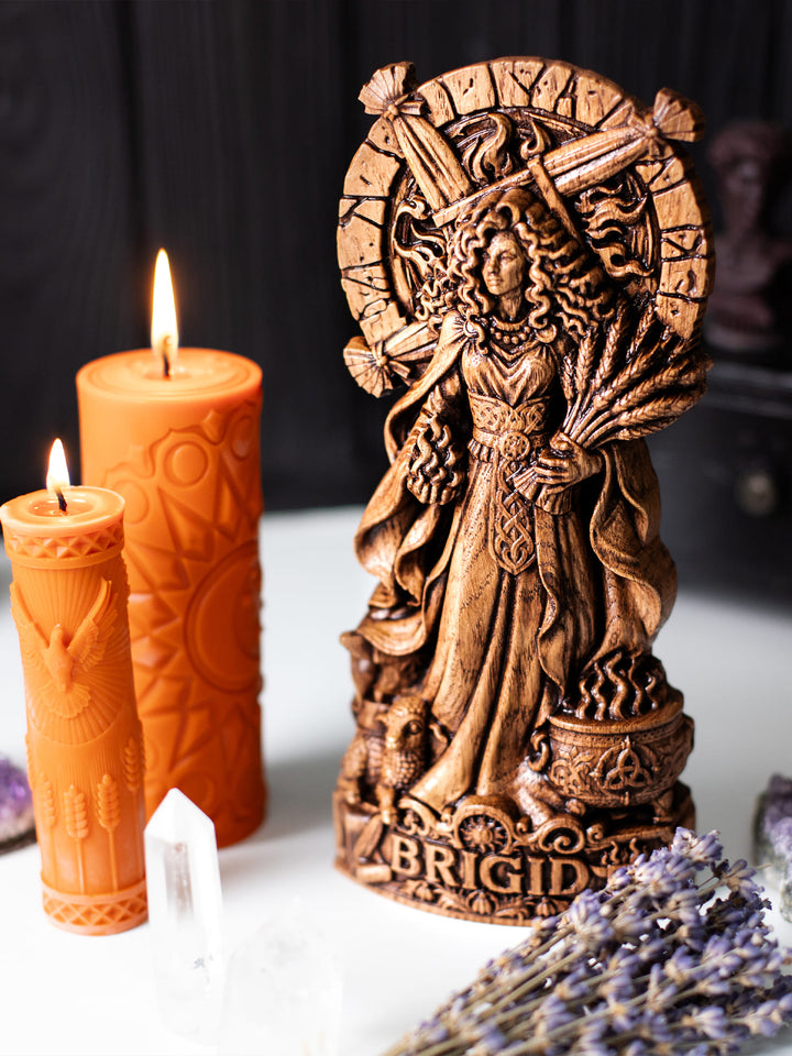 Brigid Statue Celtic Goddess – Imbolc and Brigid Cross Wood Carving