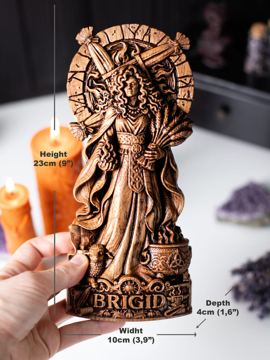 Brigid Statue Celtic Goddess – Imbolc and Brigid Cross Wood Carving