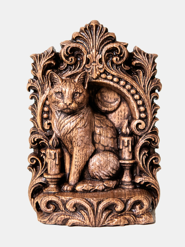 Cat Totem Statue – Wooden Cat Mystical Guardian Figurine