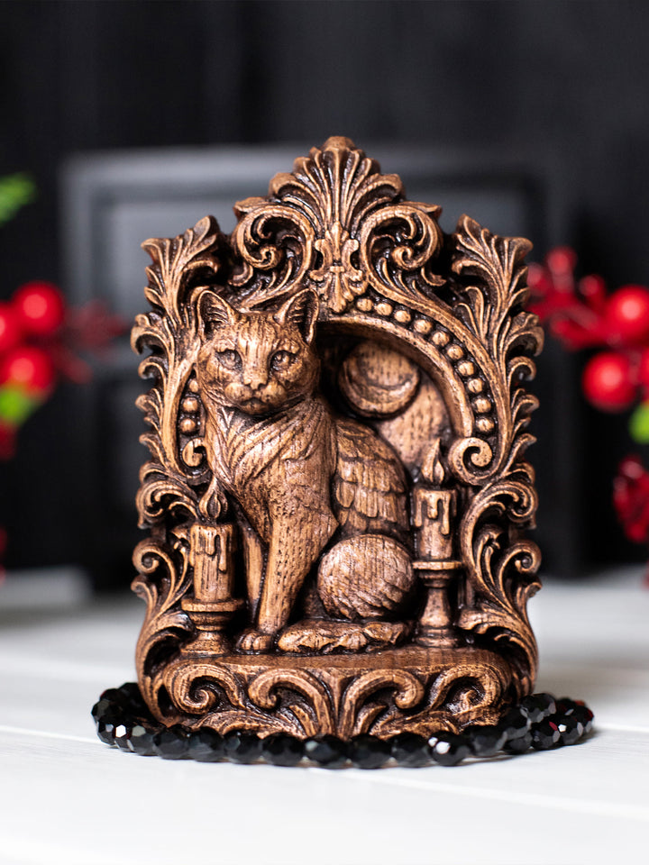 Cat Totem Statue – Wooden Cat Mystical Guardian Figurine