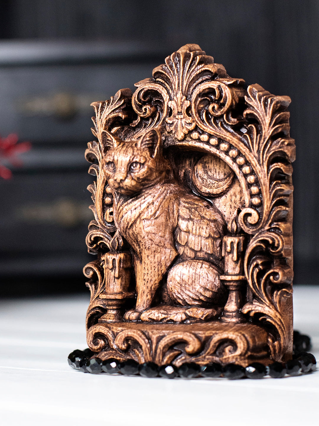 Cat Totem Statue – Wooden Cat Mystical Guardian Figurine