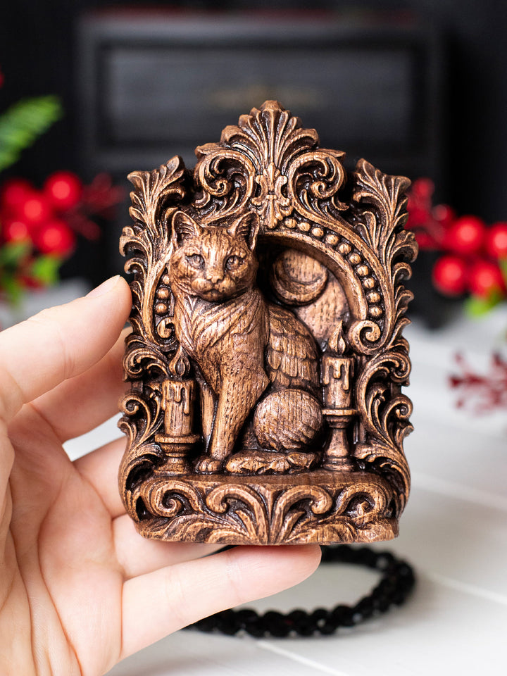 Cat Totem Statue – Wooden Cat Mystical Guardian Figurine