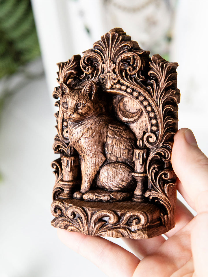Cat Totem Statue – Wooden Cat Mystical Guardian Figurine