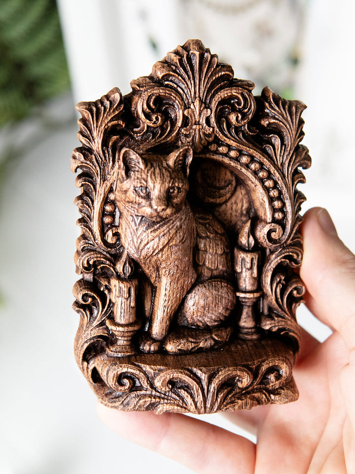 Cat Totem Statue – Wooden Cat Mystical Guardian Figurine