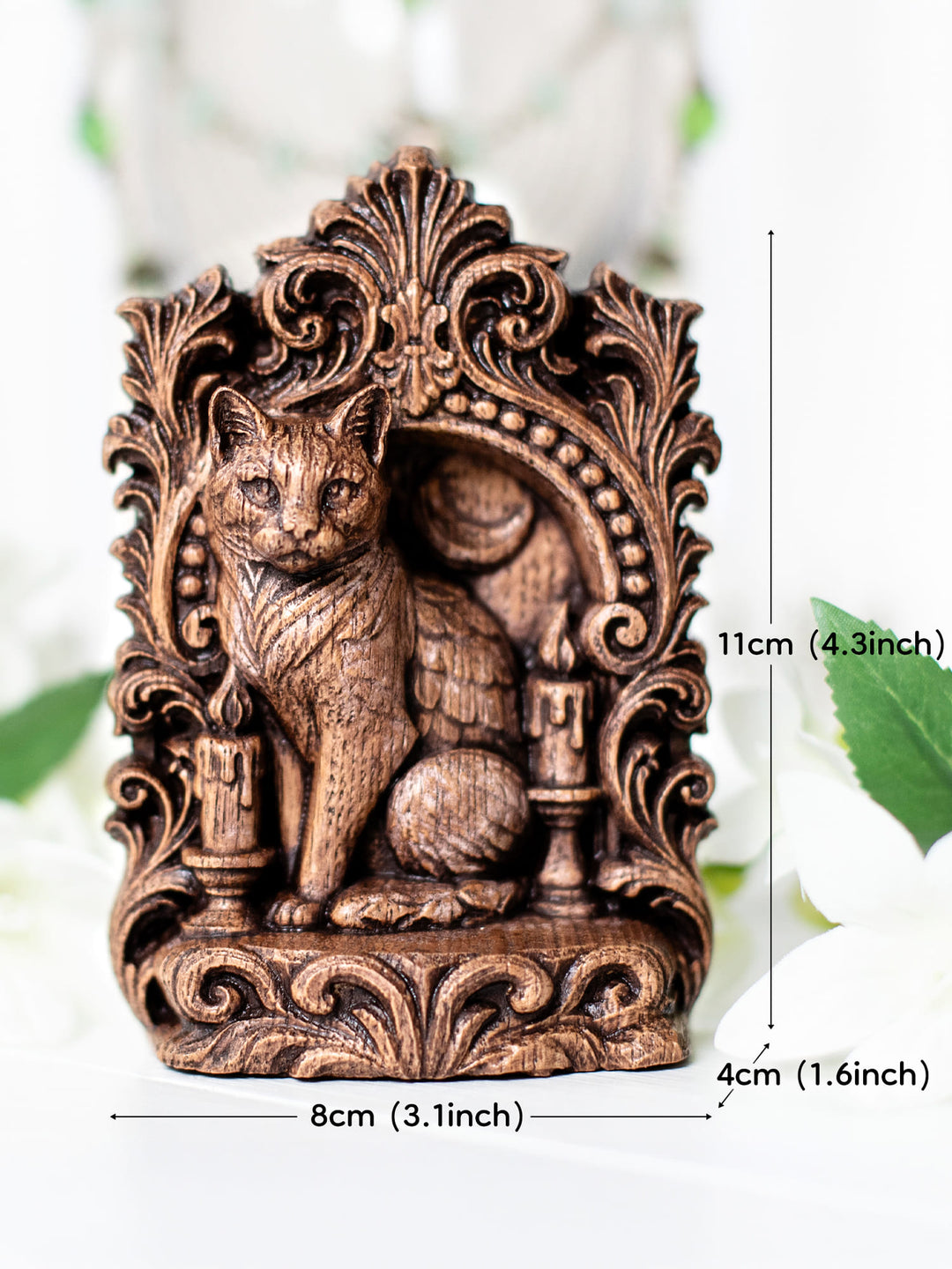 Cat Totem Statue – Wooden Cat Mystical Guardian Figurine