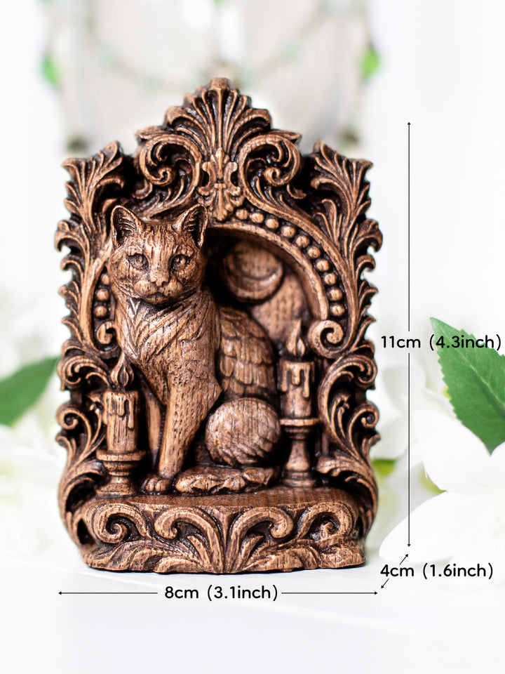 Cat Totem Statue – Wooden Cat Mystical Guardian Figurine