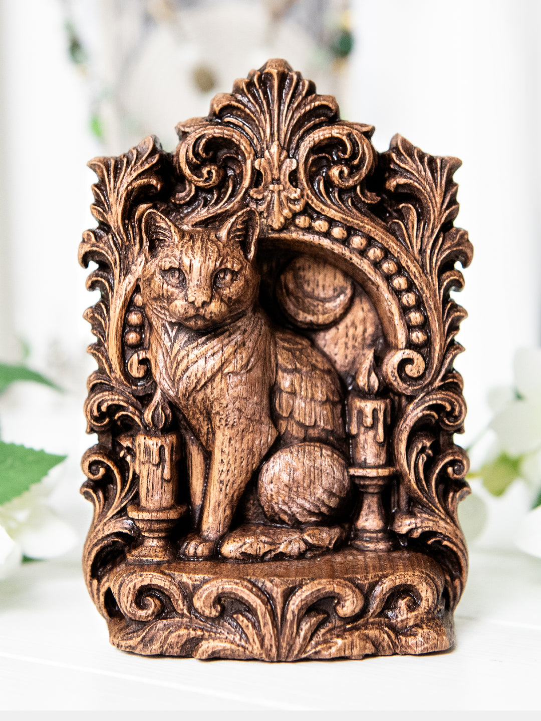 Cat Totem Statue – Wooden Cat Mystical Guardian Figurine
