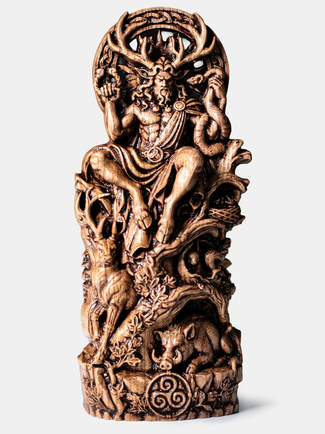 Cernunnos statue wooden wall hanging inspired by the Horned God, Celtic mythology and pagan decor