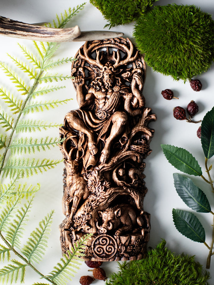 Cernunnos Horned God Statue, Wood Carving Fertility Idol